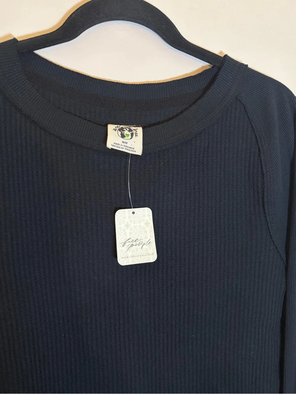 Free People NWT We The Free Care FP Honey B Crew Neck Shirt, Black Size M